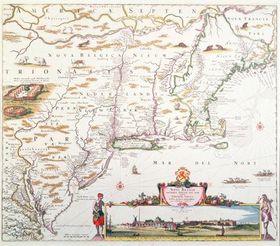 Map of New Belgium with a View of New Amsterdam, compiled by Nicolaes Visscher c.1651-55 by Joannes Jansson